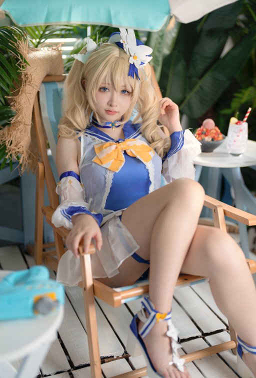 樱梨梨Eriri Cosplay｜芭芭拉泳装的夏日元气全开